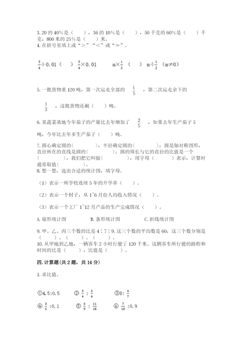 2022人教版六年级上册数学期末测试卷参考答案.docx