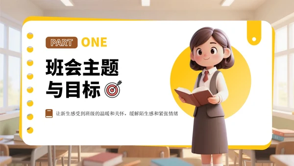 黄色3D风迎新班会PPT模板