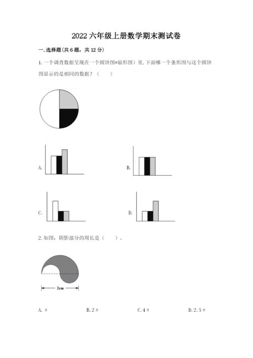 2022六年级上册数学期末测试卷含答案（名师推荐）.docx