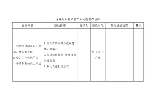 组织生活会问题整改台账