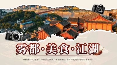 红色实景重庆旅行攻略PPT模板