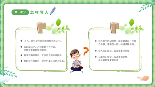 绿色清新卡通儿童小学生学作文方法与技巧培训课件PPT作文作文教学