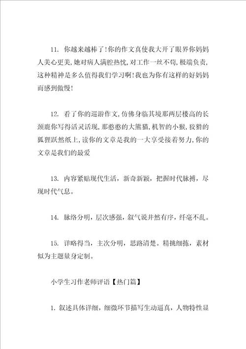 小学生习作教师评语