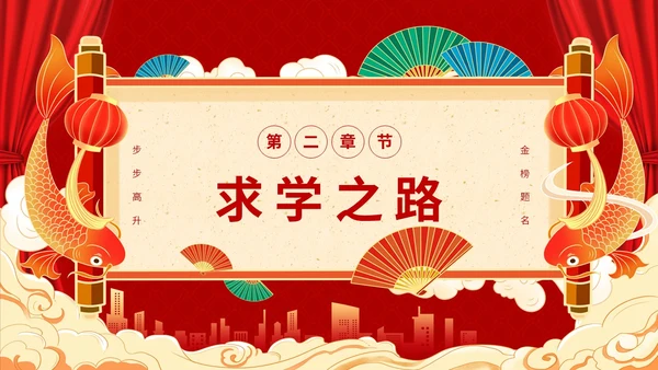 红色喜庆简约国潮升学宴主题PPT模板