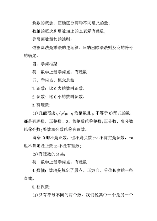 最新七年级上册数学知识点总结