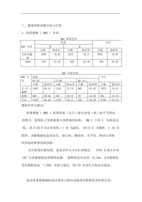 老年人体检情况分析报告