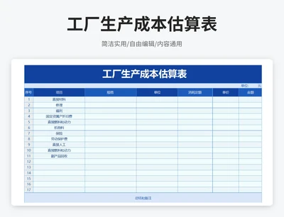 简约风工厂生产成本估算表