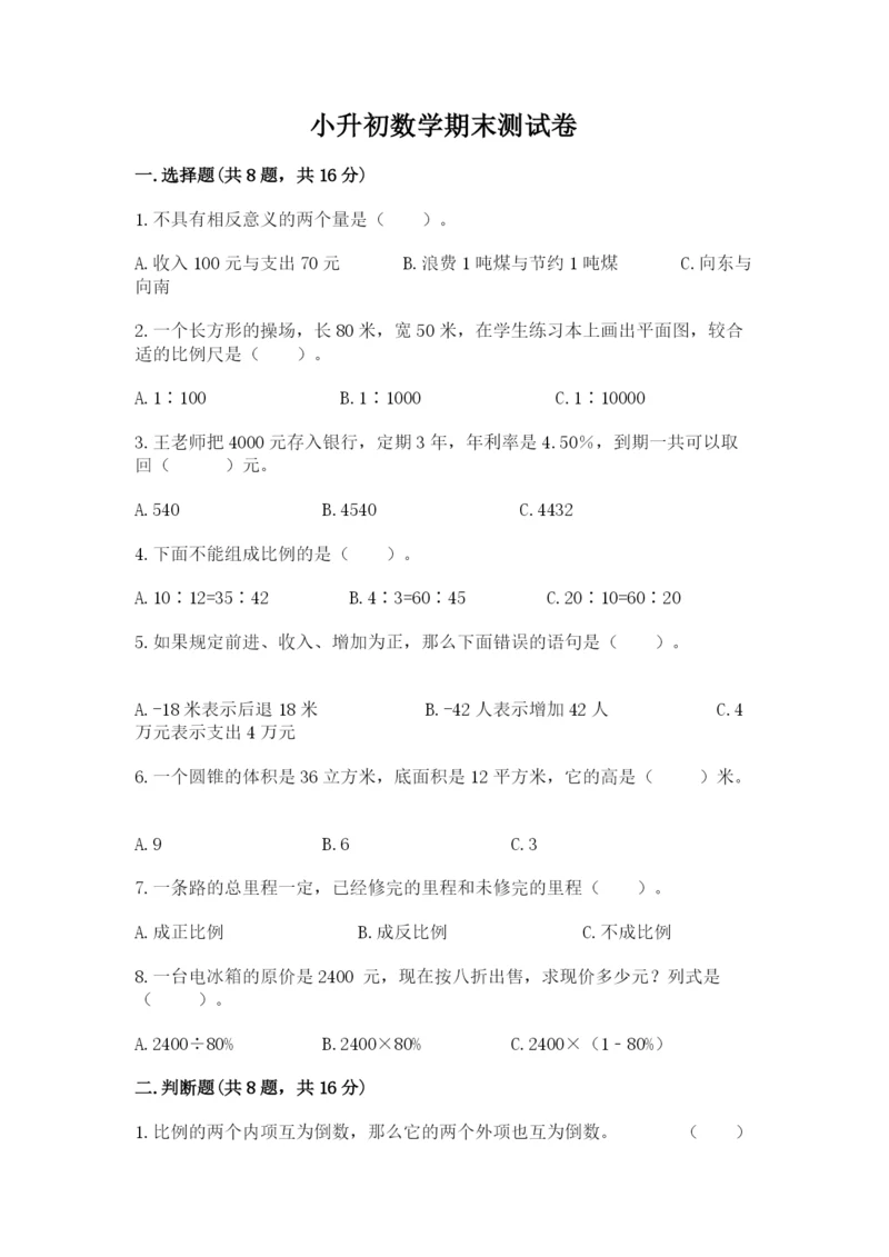 小升初数学期末测试卷（夺冠系列）.docx