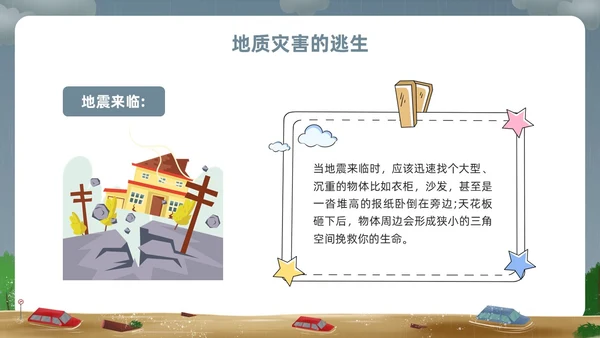 深色卡通地质灾害安全教育PPT模板宣传PPT动态PPT主题班会