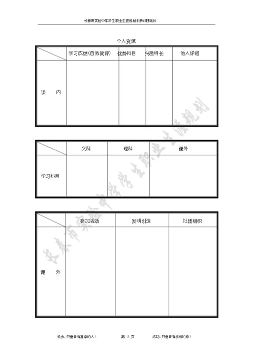 长春市实验中学学生职业生涯规划手册(理科版)