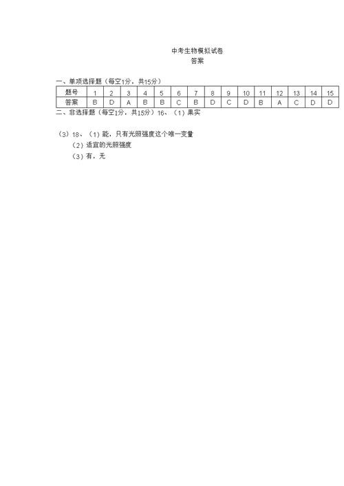 历年江西省初三生物中考模拟试题及答案