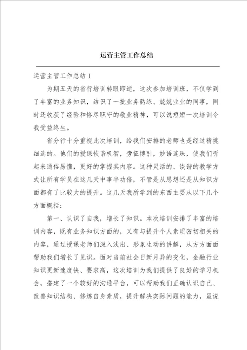运营主管工作总结
