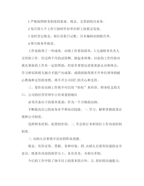 精编之应届毕业生出纳试用期工作总结范文.docx