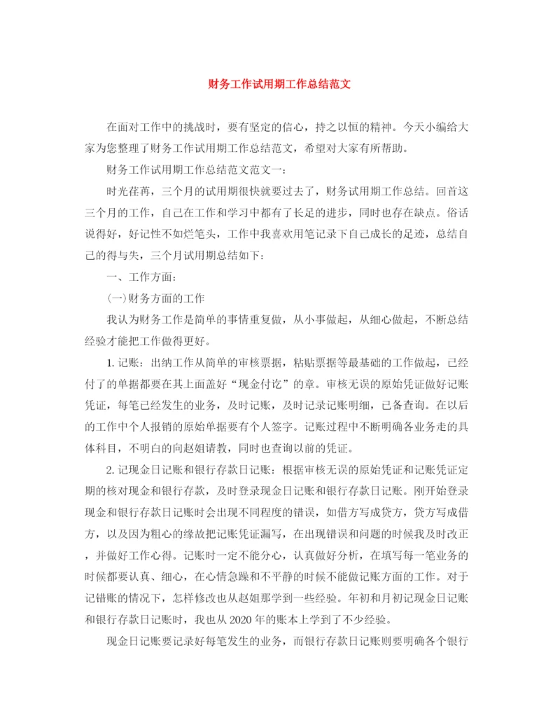 精编之财务工作试用期工作总结范文.docx