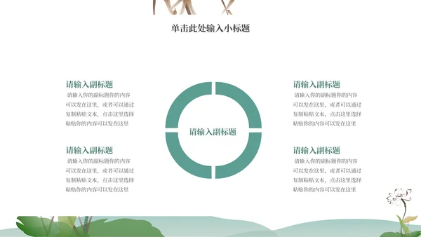 绿色水墨中国风山水花卉文学主题教育PPT模板