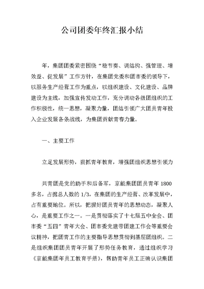 公司团委年终汇报小结