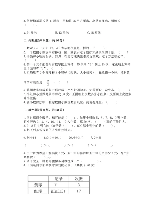 人教版五年级上册数学期末测试卷（预热题）word版.docx