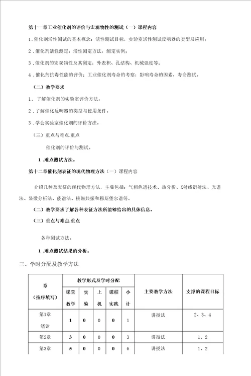 工业催化课程教学大纲本科