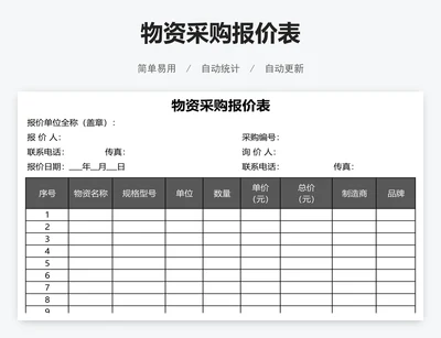 物资采购报价表