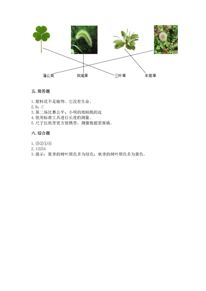 教科版一年级上册科学期末测试卷汇总.docx