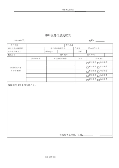 售后服务管理及工作流程纲要大纲