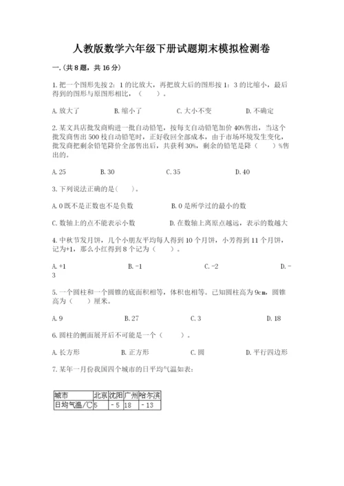 人教版数学六年级下册试题期末模拟检测卷附参考答案【预热题】.docx