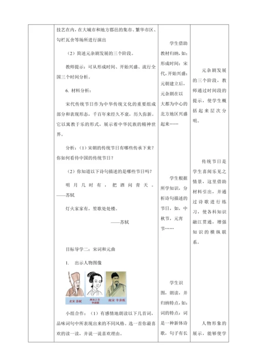 人教版七年级历史下册第二单元12宋元时期的都市与文化教案（表格式）