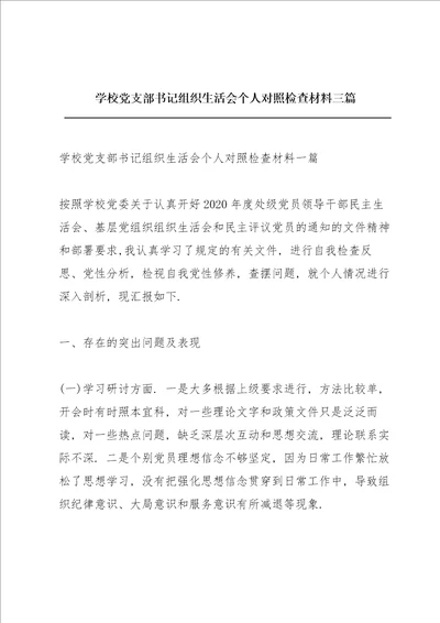 学校党支部书记组织生活会个人对照检查材料三篇