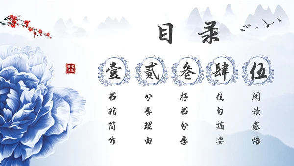 中国风青花瓷名著阅读朝花夕拾读书分享PPT