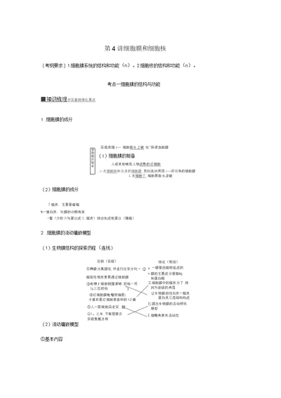 人教通用2020版高考生物大一轮复习第二单元细胞的基本结构和物质的运输第4讲细胞膜和细胞核讲义