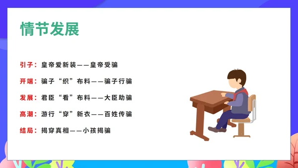 蓝色卡通风语文初一上册皇帝的新装教学课件PPT模板