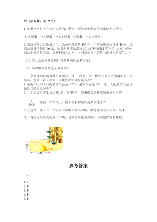 小学六年级下册数学摸底考试题【考点精练】.docx