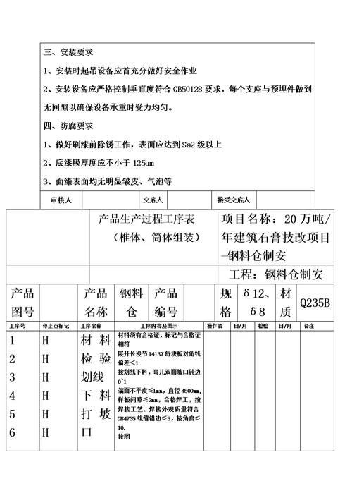 钢结构料仓过程检验资料