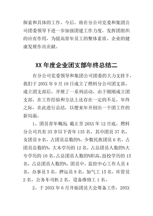 XX年度企业团支部年终总结