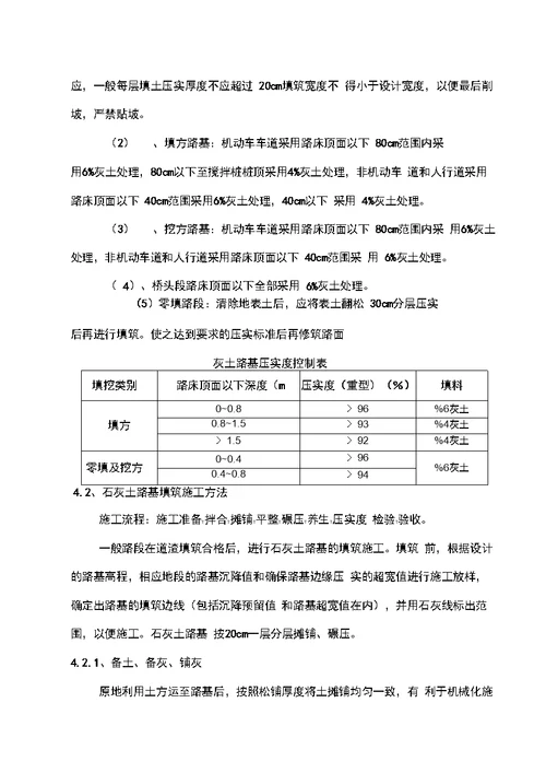 完整版道路灰土路基工程施工方案