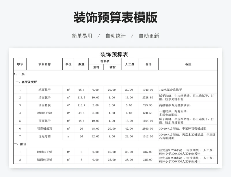 装饰预算表模版