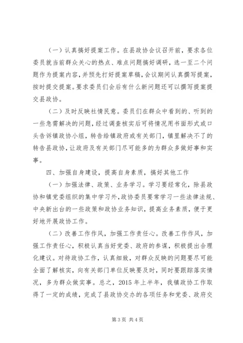 乡镇政协小组上半年工作总结和下半年工作计划.docx