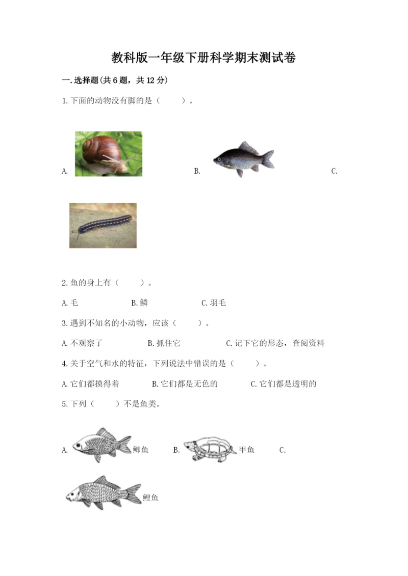 教科版一年级下册科学期末测试卷（综合题）.docx