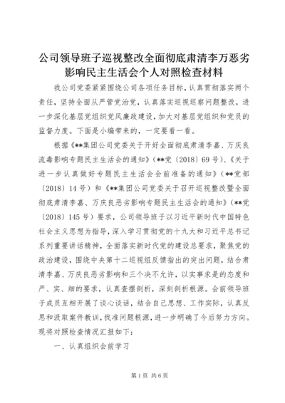 公司领导班子巡视整改全面彻底肃清李万恶劣影响民主生活会个人对照检查材料.docx