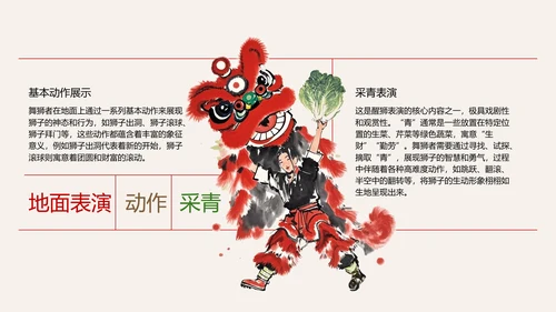 红色水墨风中国传统文化醒狮PPT模板