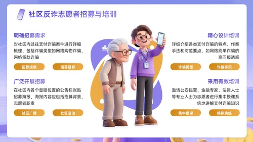 紫黄色3D关于社区安全支付反诈宣传主题PPT模板