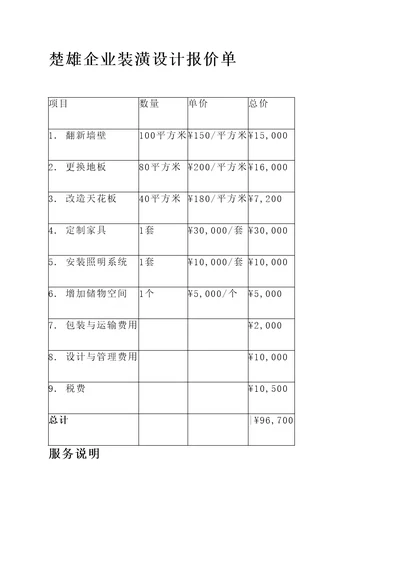 楚雄企业装潢设计报价单