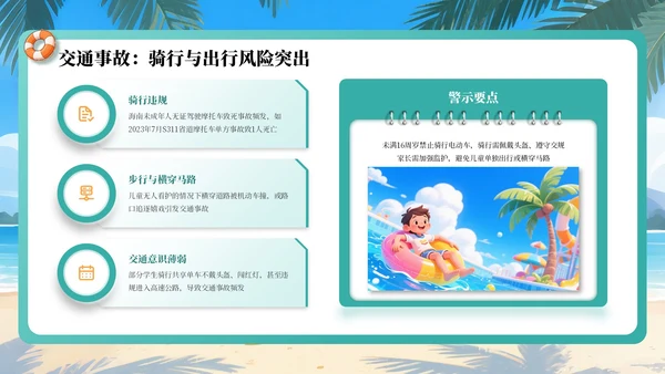绿色插画风暑期安全教育课件