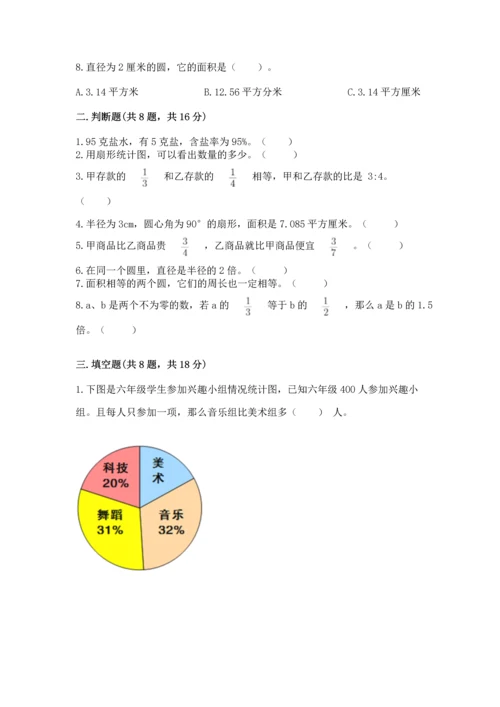 小学六年级上册数学期末测试卷及参考答案（达标题）.docx
