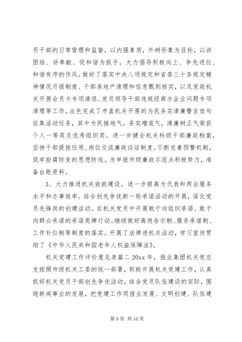 机关党建工作评价意见表.docx