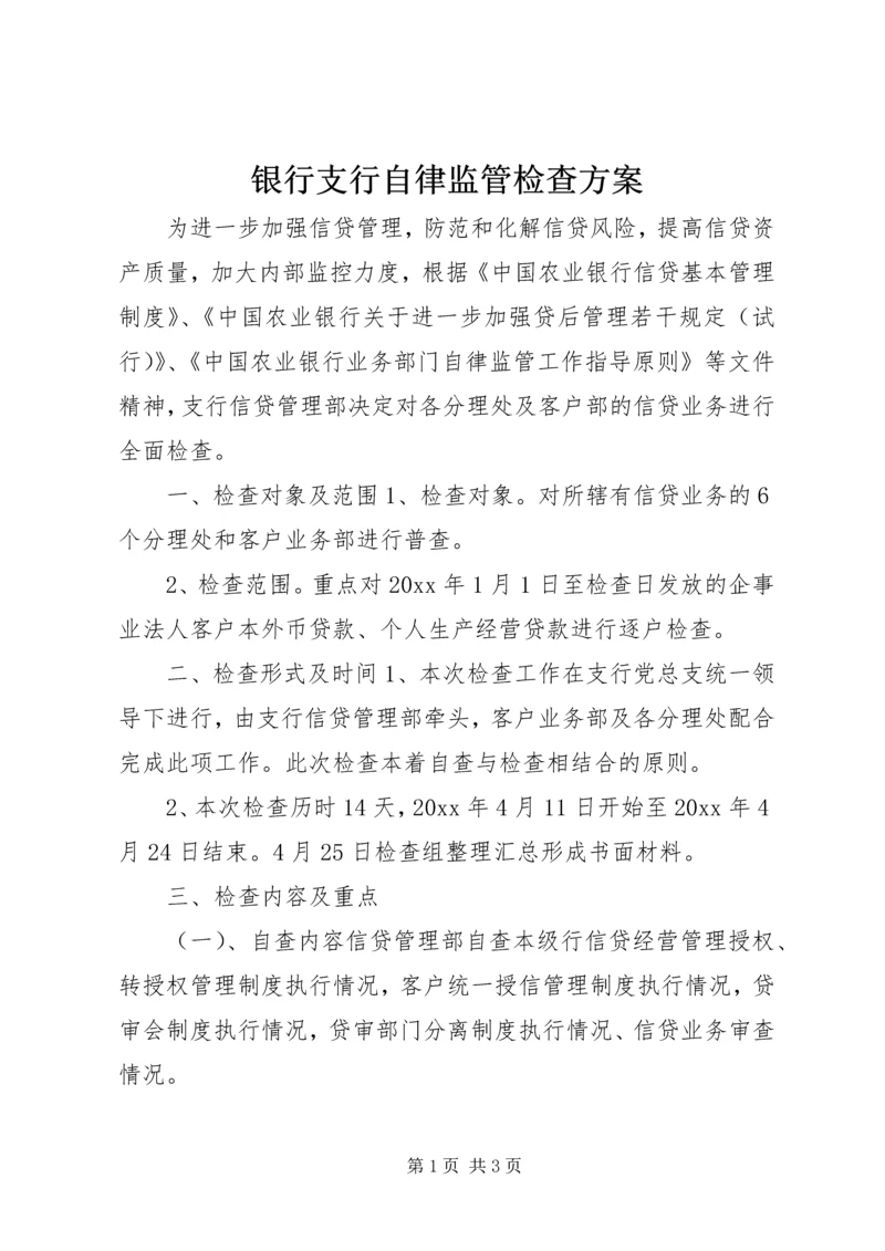 银行支行自律监管检查方案.docx