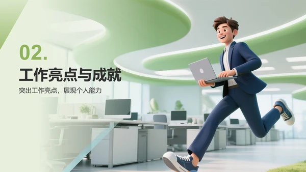 绿色3D风年中岗位履职总结PPT模板