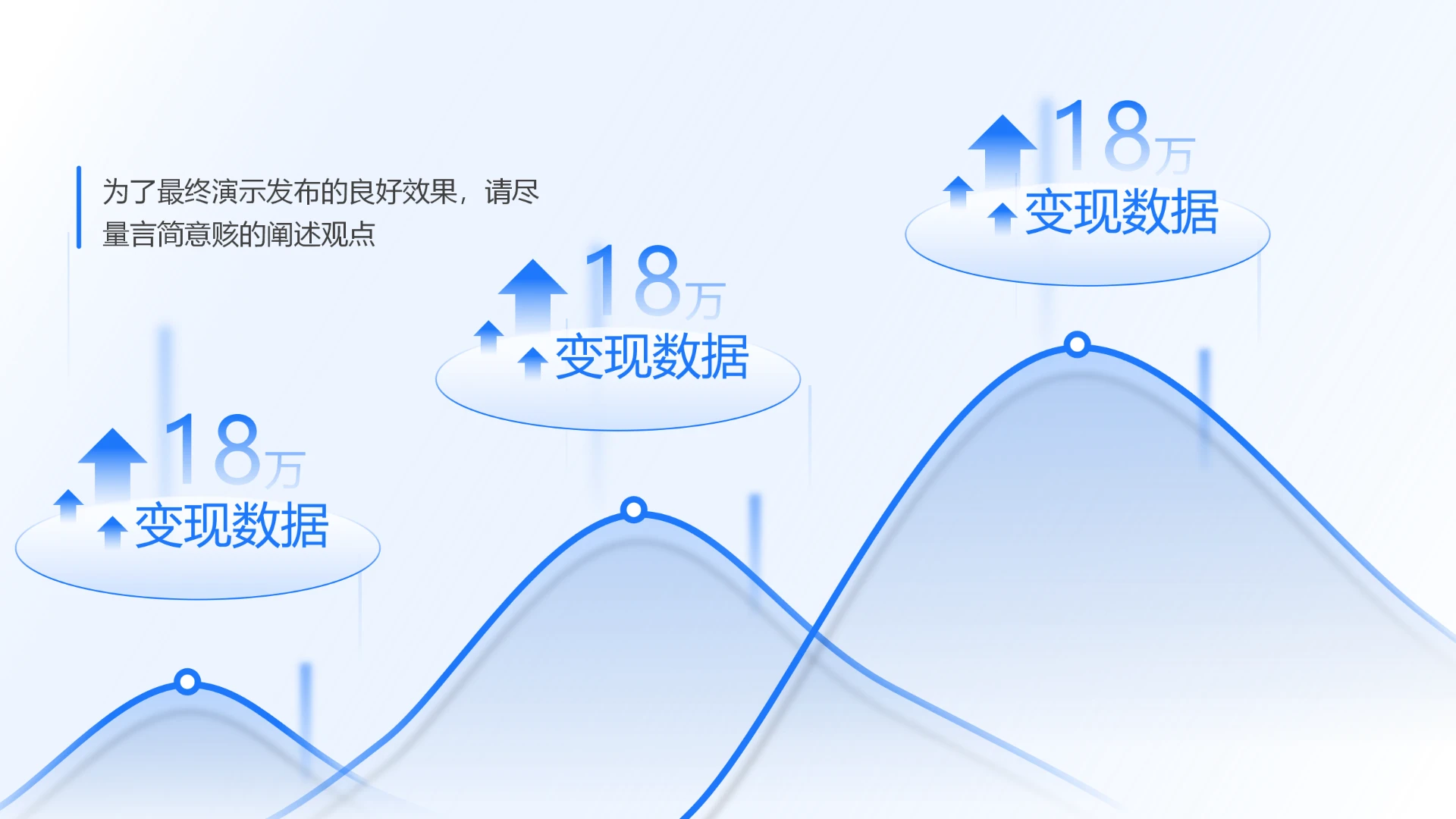 单页三项折线面积带图表变现数据业绩亮点分析PPT模板
