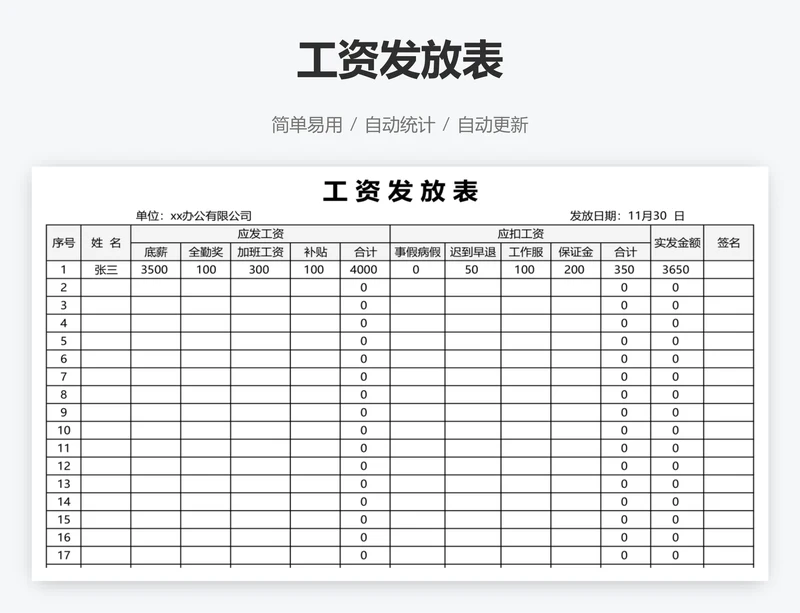 工资发放表