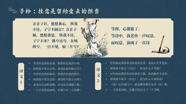蓝色简约风诗经学习课堂课件PPT模板国学